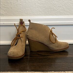 Sperry Taupe Suede Lace-Up Wedge Booties